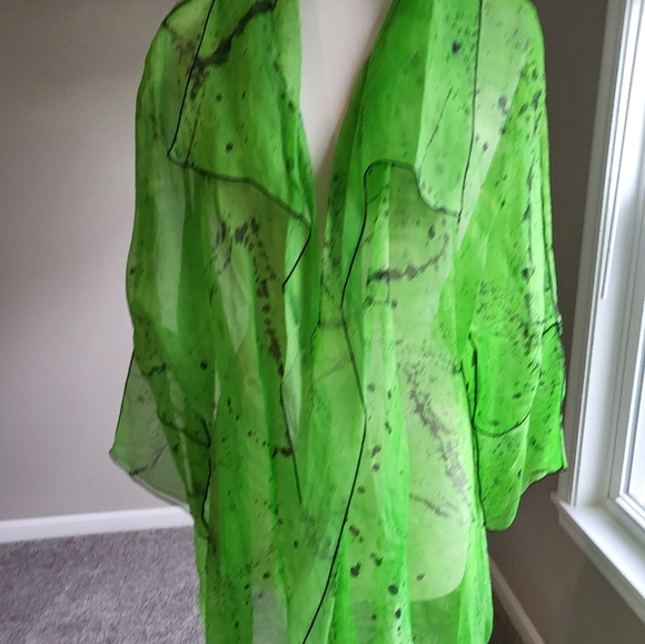 Paul Sisti Lime Green/Black with Black Piping Sheer Jacket/Topper (One Size) - Picture 4 of 16